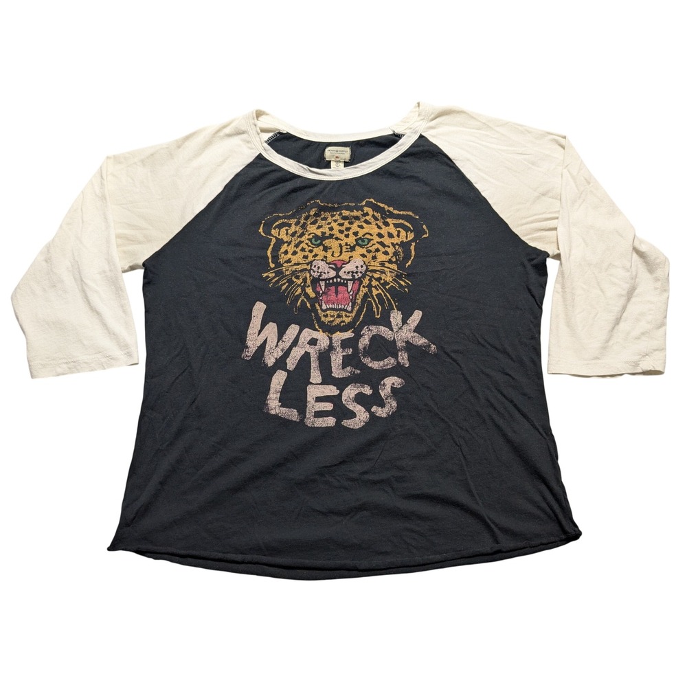 Ralph Lauren Denim & Supply Wreckless Leopard Raglan Baseball Tee Women XL